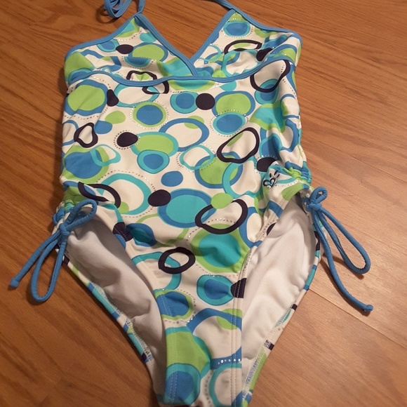 Justice Girl/'s Size 6 MERMAID Geometric Print Ruffle One Piece Swim Suit New